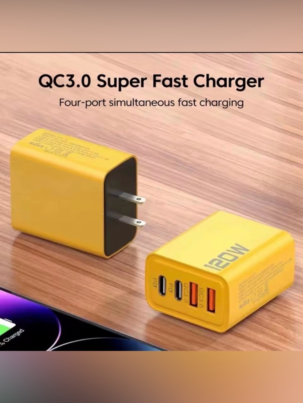 120W Fast Charger Type C Quick Charge 3.0 USB Charger Adapter - Picture 1 of 2